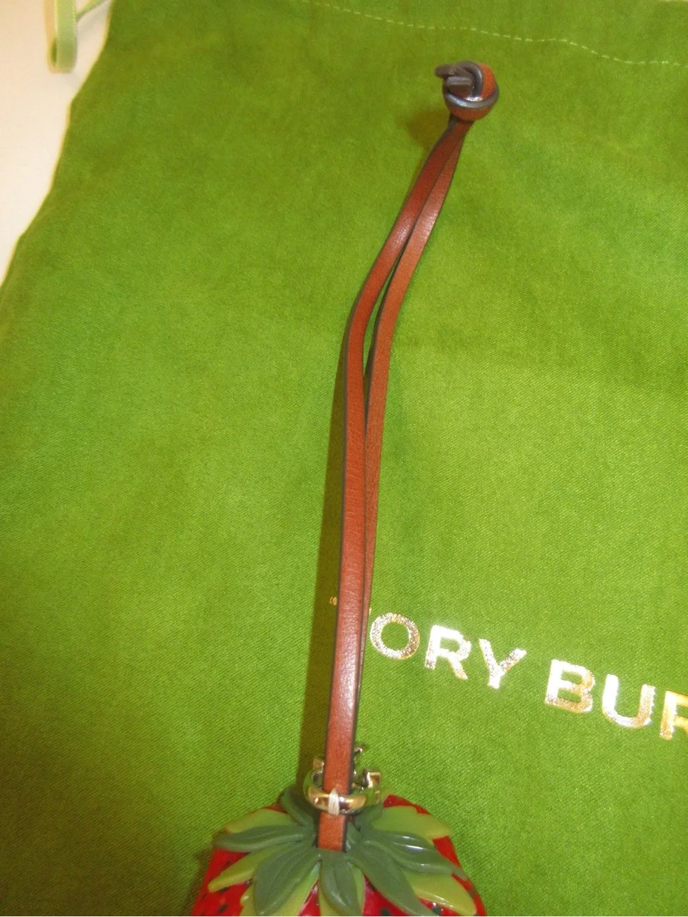 Tory Burch Strawberry Bag Charm with Leather Strap
